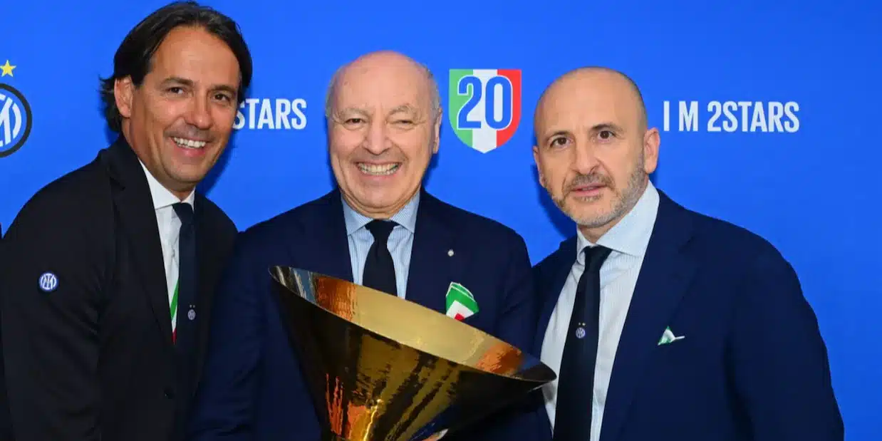L'ex tecnico dell'Inter Inzaghi con Marotta e Auslio