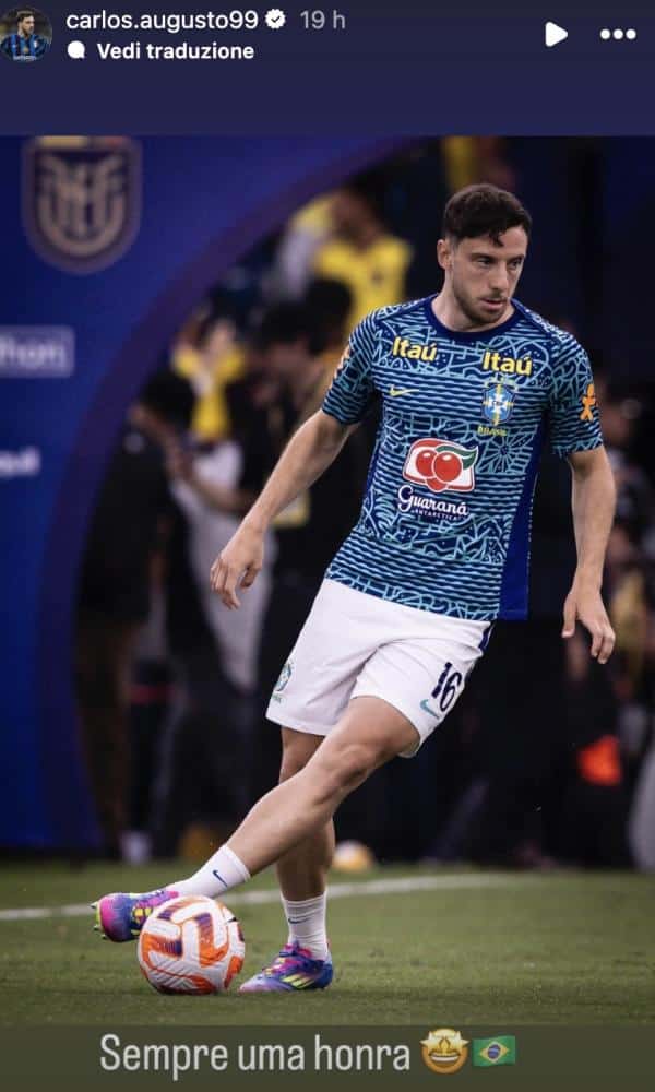 Carlos Augusto, difensore dell'inter, convocato da Ancelotti