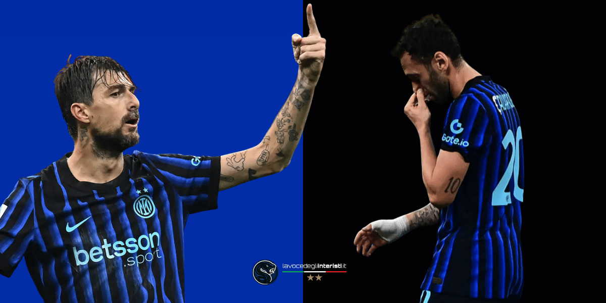 Francesco Acerbi e Hakan Çalhanoğlu, giocatori Inter